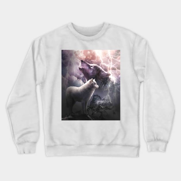 Lightning Wolf Howling At The Moon Crewneck Sweatshirt by Random Galaxy